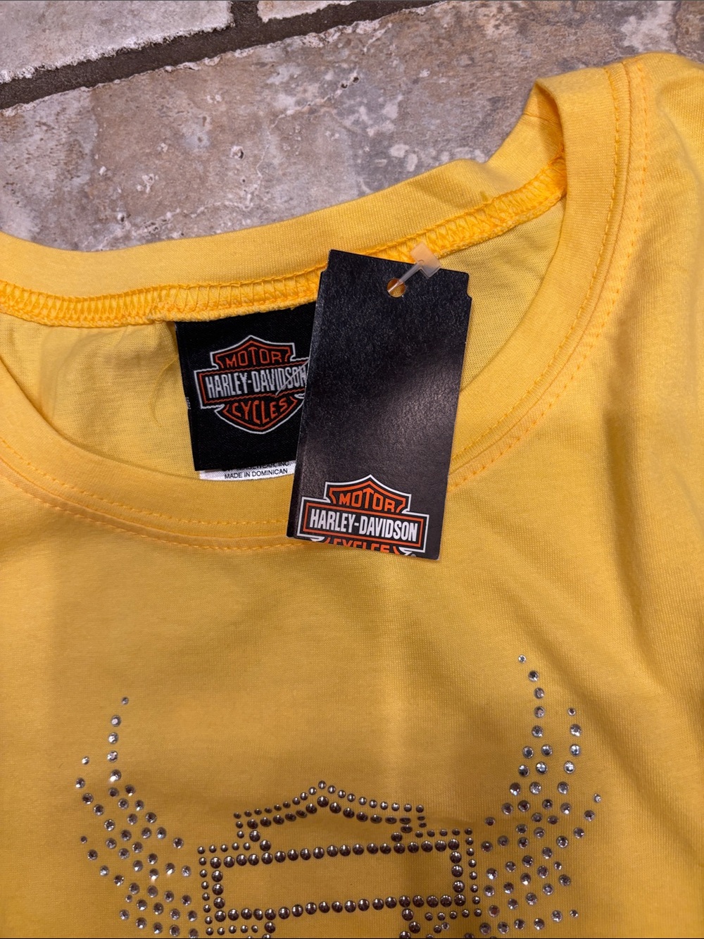 Harley-Davidson Yellow Rhinestone Wing Logo Short Sleeve Tee